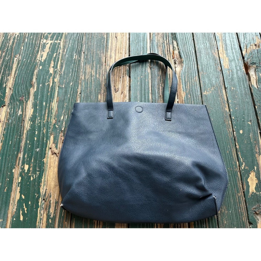 G h bass & go Navy Blue Reversible Faux Leather Tote Bag Teal Interior Shopper